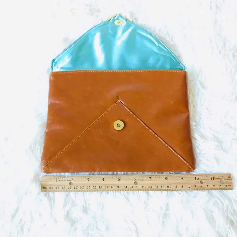 Nordstrom Tan Cognac Faux Leather Envelope Clutch